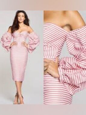 Asilio Pink Striped One-Shoulder Twist Midi Dress